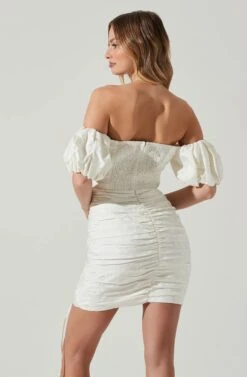 Off Shoulder Ruched Mini Dress -Chic Ladies Wear Shop ADR101351J WHITE 5