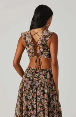 Floral Ruffle Cutout Maxi Dress -Chic Ladies Wear Shop ADR101396 BLACKMULTIFLORAL 5