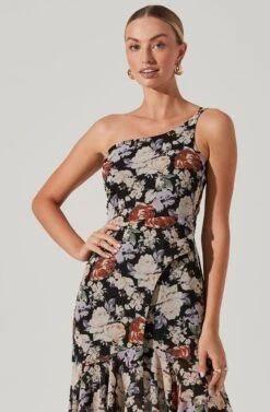 Emmylou Floral One Shoulder Midi Dress -Chic Ladies Wear Shop ADR101528 BLACKFLORAL 3