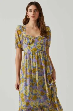Floral Sweetheart Neck Midi Dress -Chic Ladies Wear Shop ADR101552 GOLDPURPLEFLORAL 3