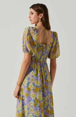 Floral Sweetheart Neck Midi Dress -Chic Ladies Wear Shop ADR101552 GOLDPURPLEFLORAL 5