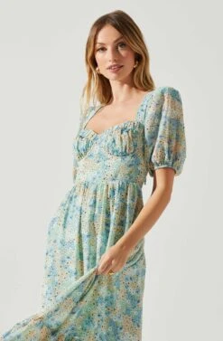 Floral Sweetheart Neck Midi Dress -Chic Ladies Wear Shop ADR101552 GREENBLUEFLORAL 3
