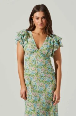 Celestine Floral Ruffle Midi Dress -Chic Ladies Wear Shop ADR101613 GREENBLUEFLORAL 2