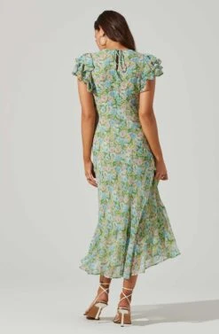 Celestine Floral Ruffle Midi Dress -Chic Ladies Wear Shop ADR101613 GREENBLUEFLORAL 4