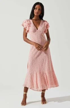 Celestine Floral Ruffle Midi Dress -Chic Ladies Wear Shop ADR101613 PINKREDFLORAL 2
