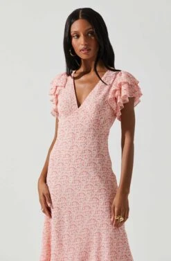 Celestine Floral Ruffle Midi Dress -Chic Ladies Wear Shop ADR101613 PINKREDFLORAL 3