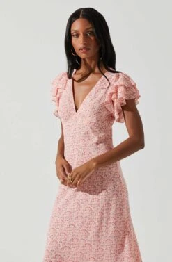 Celestine Floral Ruffle Midi Dress -Chic Ladies Wear Shop ADR101613 PINKREDFLORAL 4
