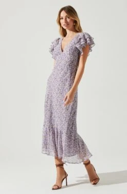 Celestine Floral Ruffle Midi Dress -Chic Ladies Wear Shop ADR101613 PURPLEFLORAL 2