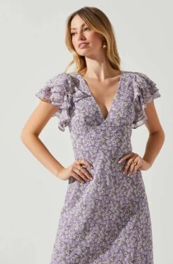 Celestine Floral Ruffle Midi Dress -Chic Ladies Wear Shop ADR101613 PURPLEFLORAL 3