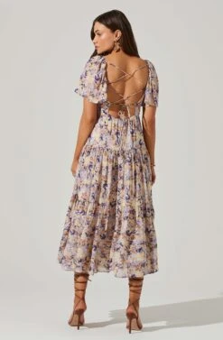 Floral Cinched Bust Cutout Center Midi Dress -Chic Ladies Wear Shop ADR101632 BLUEMULTIFLR 6