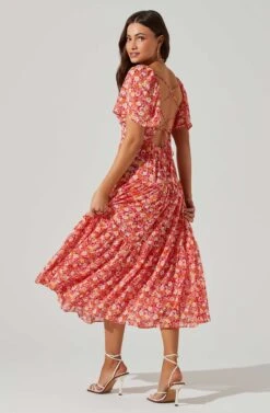 Floral Cinched Bust Cutout Center Midi Dress -Chic Ladies Wear Shop ADR101632 REDMULTIFRL 5