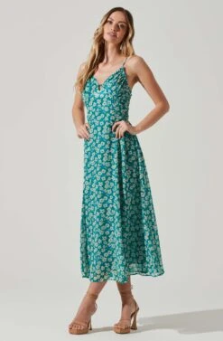 Floral Ruched Bust Midi Dress -Chic Ladies Wear Shop ADR101663 BLUEFLORAL 1