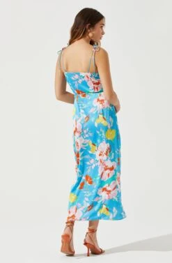 Satin Front Tie Wrap Floral Midi Dress -Chic Ladies Wear Shop ADR101683 CAPRIBLUEFLORAL 5