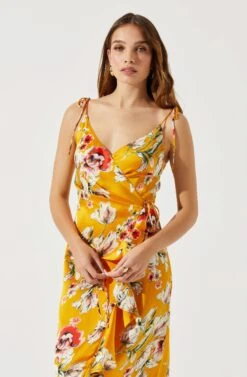Satin Front Tie Wrap Floral Midi Dress -Chic Ladies Wear Shop ADR101683 YELLOWFLORAL 3