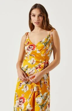 Satin Front Tie Wrap Floral Midi Dress -Chic Ladies Wear Shop ADR101683 YELLOWFLORAL 4