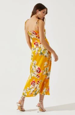 Satin Front Tie Wrap Floral Midi Dress -Chic Ladies Wear Shop ADR101683 YELLOWFLORAL 5
