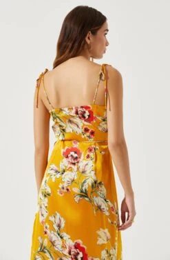 Satin Front Tie Wrap Floral Midi Dress -Chic Ladies Wear Shop ADR101683 YELLOWFLORAL 6