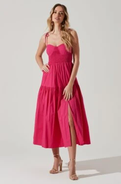 Tiered Smocked Midi Dress -Chic Ladies Wear Shop ADR101693 FUCHSIA 2