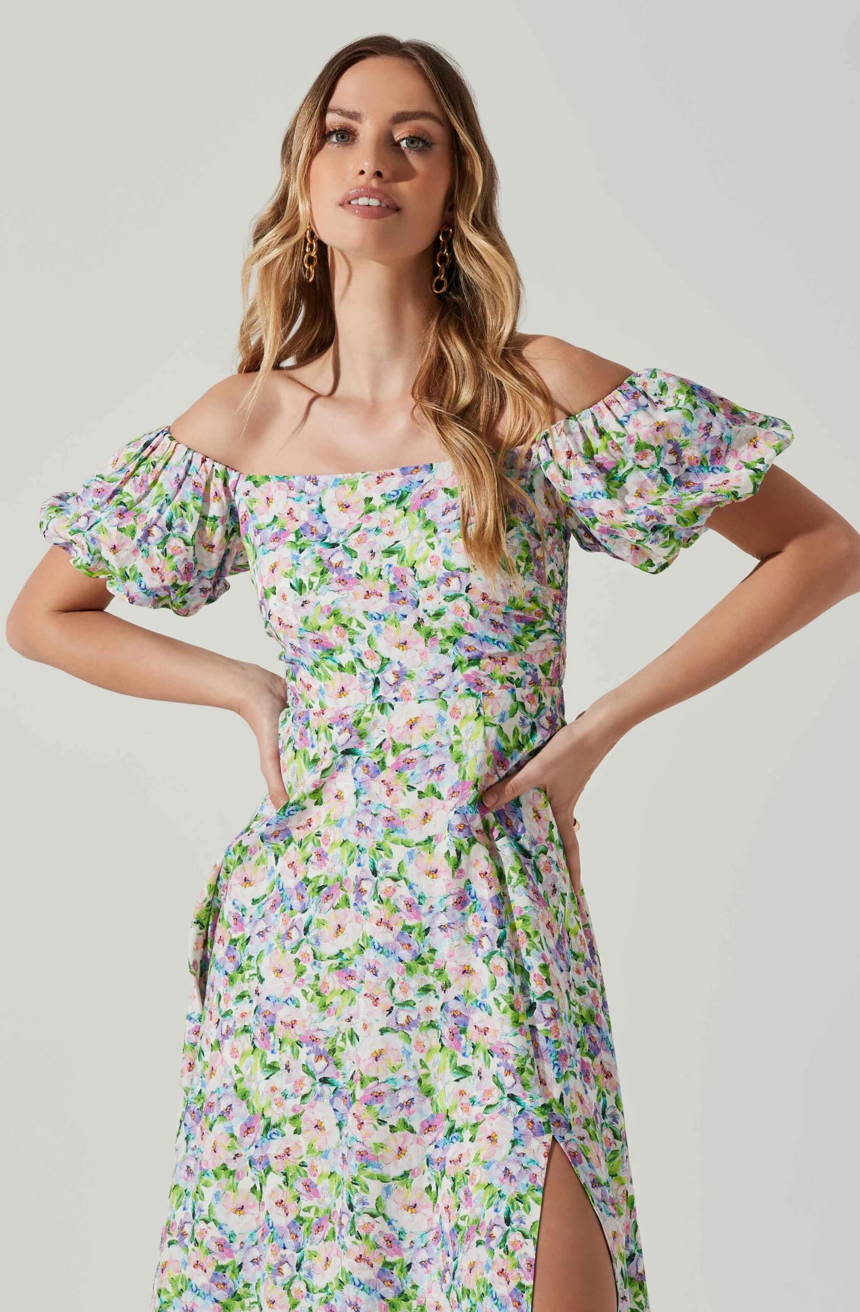 Off Shoulder Puff Sleeve Midi Dress 4 Off Shoulder Puff Sleeve Midi Dress - Image 2