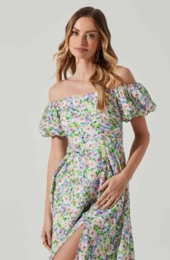 Off Shoulder Puff Sleeve Midi Dress 17 Off Shoulder Puff Sleeve Midi Dress -Chic Ladies Wear Shop ADR101706 PURPLEMULTIFLORAL 4