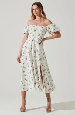 Off Shoulder Puff Sleeve Midi Dress 20 Off Shoulder Puff Sleeve Midi Dress -Chic Ladies Wear Shop ADR101706 WHITEBLUEFLORAL 1
