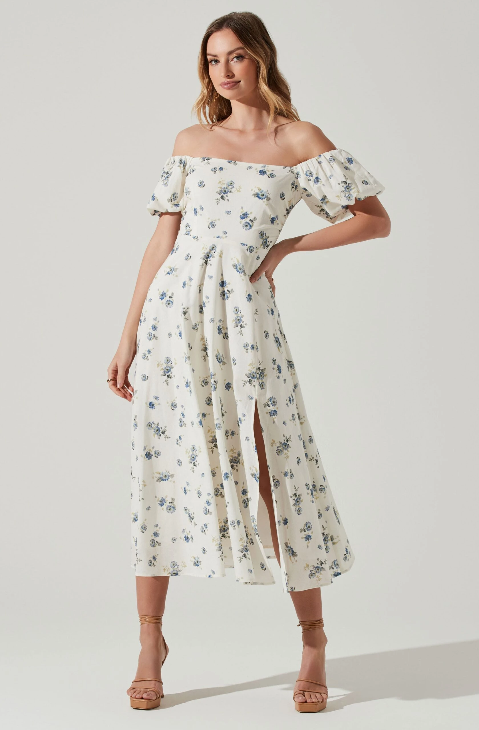 Off Shoulder Puff Sleeve Midi Dress 9 Off Shoulder Puff Sleeve Midi Dress - Image 7