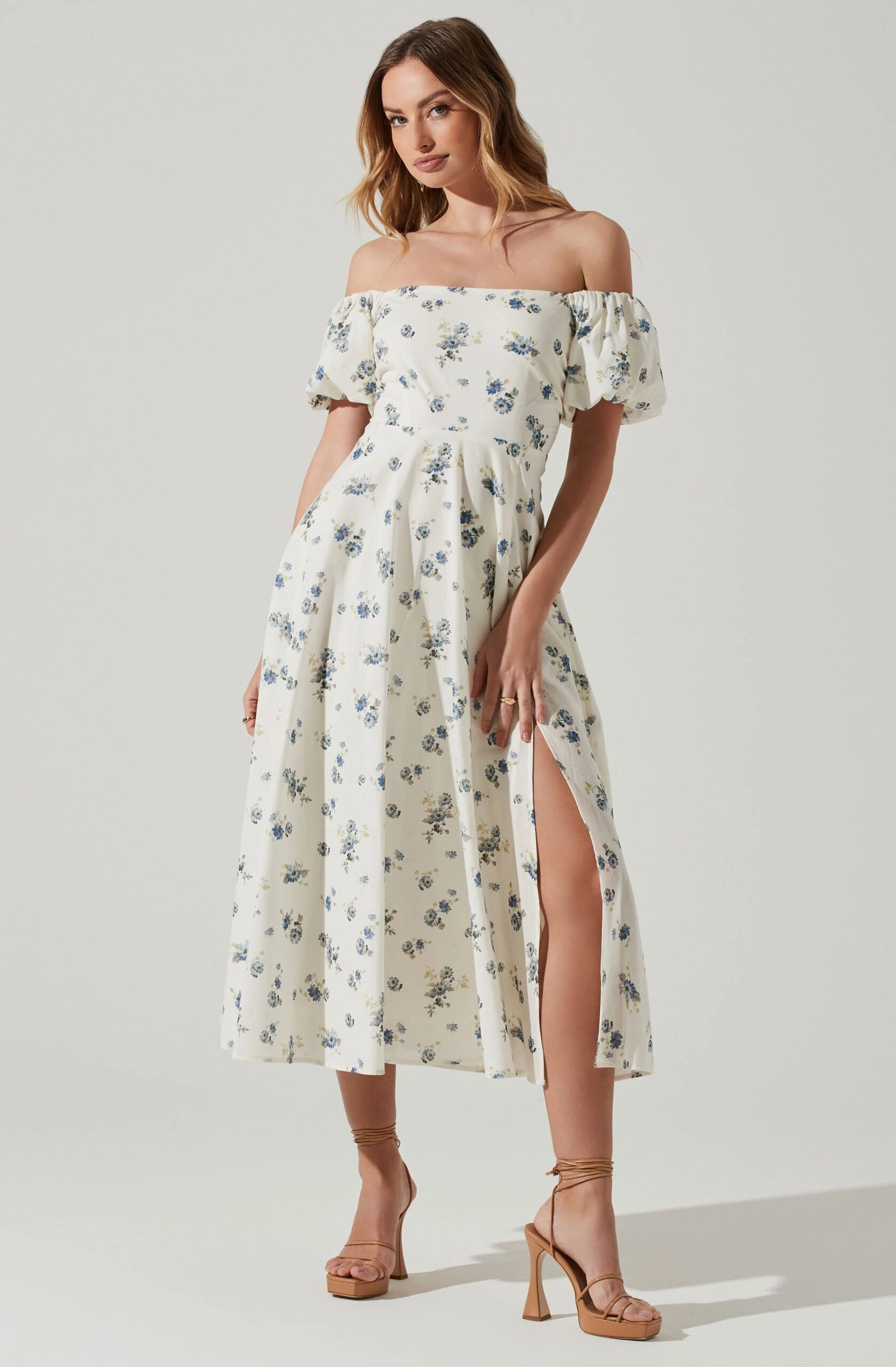 Off Shoulder Puff Sleeve Midi Dress 10 Off Shoulder Puff Sleeve Midi Dress - Image 8