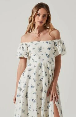 Off Shoulder Puff Sleeve Midi Dress 22 Off Shoulder Puff Sleeve Midi Dress -Chic Ladies Wear Shop ADR101706 WHITEBLUEFLORAL 3