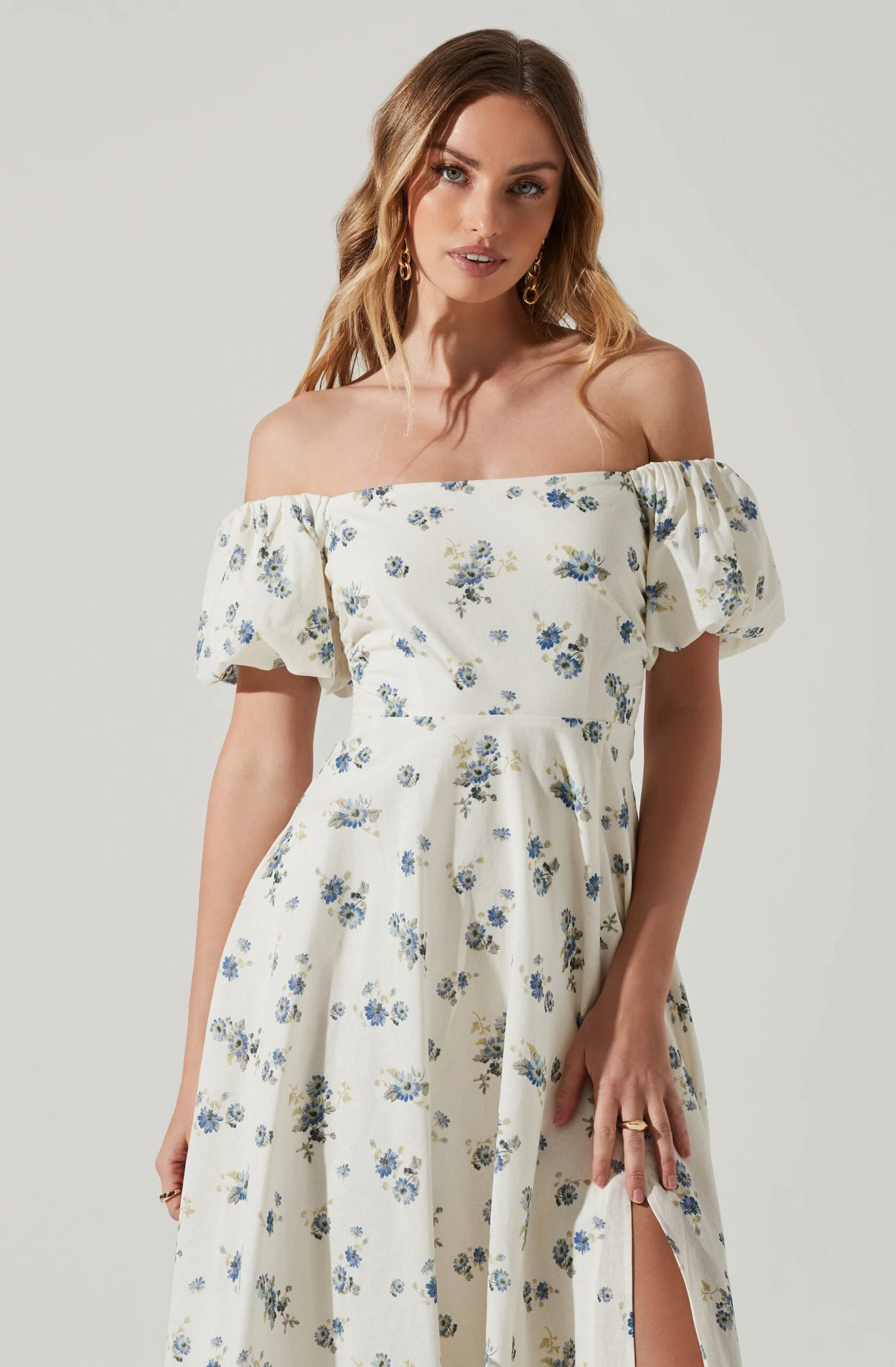 Off Shoulder Puff Sleeve Midi Dress 11 Off Shoulder Puff Sleeve Midi Dress - Image 9