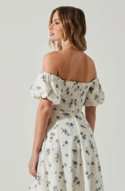 Off Shoulder Puff Sleeve Midi Dress 23 Off Shoulder Puff Sleeve Midi Dress -Chic Ladies Wear Shop ADR101706 WHITEBLUEFLORAL 5