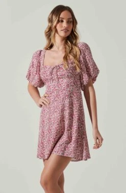 Floral Puff Sleeve Mini Dress -Chic Ladies Wear Shop ADR101755 MAGENTALIMEDITSY 4