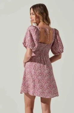 Floral Puff Sleeve Mini Dress -Chic Ladies Wear Shop ADR101755 MAGENTALIMEDITSY 5