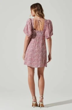 Floral Puff Sleeve Mini Dress -Chic Ladies Wear Shop ADR101755 MAGENTALIMEDITSY 6