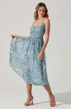 Floral Pleated Midi Dress -Chic Ladies Wear Shop ADR101774 BLUEFLORAL 2