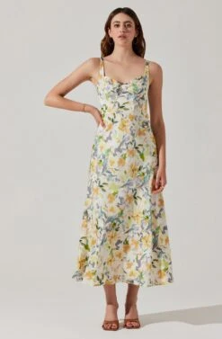 Satin Corset Floral Maxi Dress -Chic Ladies Wear Shop ADR101783 YELLOWCREAMFLORAL 2