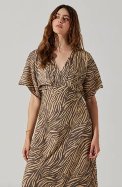 Flutter Sleeve Open Back Midi Dress -Chic Ladies Wear Shop ADR101803 CHARCOALTAUPEABST 4