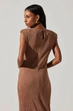 Plisse Straight Neck Midi Dress 24 Plisse Straight Neck Midi Dress -Chic Ladies Wear Shop ADR101830 BROWN 5