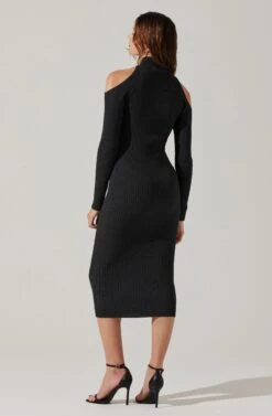 Cold Shoulder Mock Neck Midi Sweater Dress -Chic Ladies Wear Shop ADR101869 CHARCOAL 5