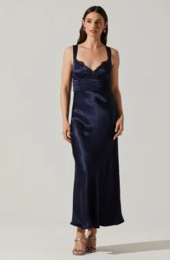 Aeris Satin Lace Trim Maxi Dress 28 Aeris Satin Lace Trim Maxi Dress -Chic Ladies Wear Shop ADR102254 NAVY 1