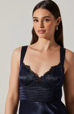 Aeris Satin Lace Trim Maxi Dress 27 Aeris Satin Lace Trim Maxi Dress -Chic Ladies Wear Shop ADR102254 NAVY 4