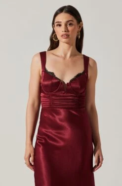 Aeris Satin Lace Trim Maxi Dress 35 Aeris Satin Lace Trim Maxi Dress -Chic Ladies Wear Shop ADR102254 WINE 1