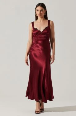 Aeris Satin Lace Trim Maxi Dress 32 Aeris Satin Lace Trim Maxi Dress -Chic Ladies Wear Shop ADR102254 WINE 5