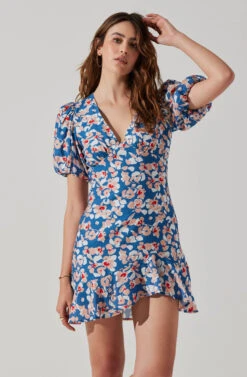 Flutter Sleeve Cutout Floral Mini Dress 17 Flutter Sleeve Cutout Floral Mini Dress -Chic Ladies Wear Shop ADR10724 BLUEPINKFLORAL 3