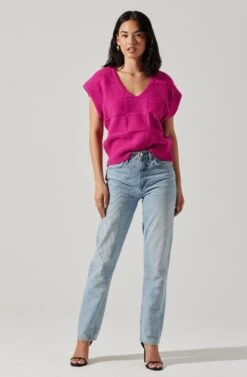 Checkered Sweater Vest 21 Checkered Sweater Vest -Chic Ladies Wear Shop ALT16416 CI FUCHSIA 4