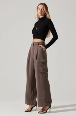 Pleated Wide Leg Cargo Pants -Chic Ladies Wear Shop AP7310 WARMGREY 6