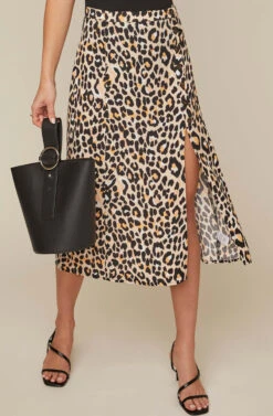 Button Front Midi Skirt -Chic Ladies Wear Shop AS9024B LEOPARD PRINT 4AA