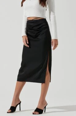 Hi Slit Ruched Skirt 10 Hi Slit Ruched Skirt -Chic Ladies Wear Shop AS9086B BLACK 1562
