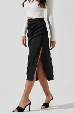 Hi Slit Ruched Skirt 11 Hi Slit Ruched Skirt -Chic Ladies Wear Shop AS9086B BLACK 1564