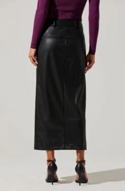 Low Rise Faux Leather Midi Skirt -Chic Ladies Wear Shop AS9156L BLACK 2