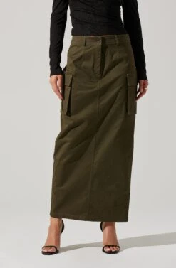 High Rise Cargo Maxi Skirt -Chic Ladies Wear Shop AS9163 OLIVE 3